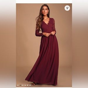 LULU’S | Awaken My Love Burgundy Long Sleeve Lace Maxi Dress - Size S